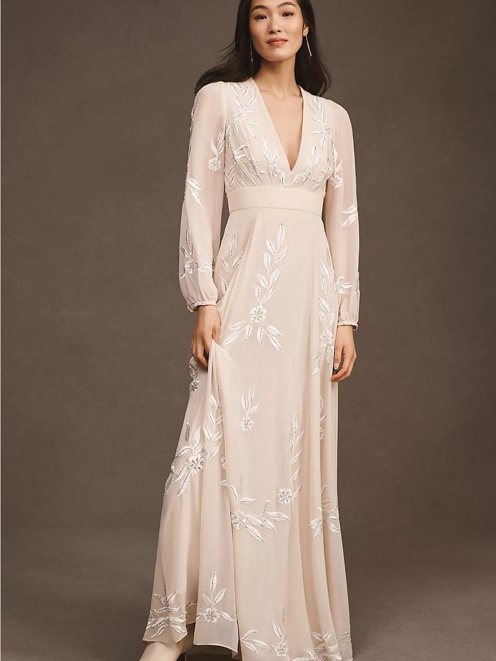 Anthropologie Blush Maxi Dress with White Floral Embroidery